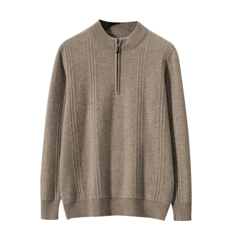 Cashmere Autumn And Winter Short Men's Loose Half High Collar Vintage Zipper Pullover Base Knit Sweater