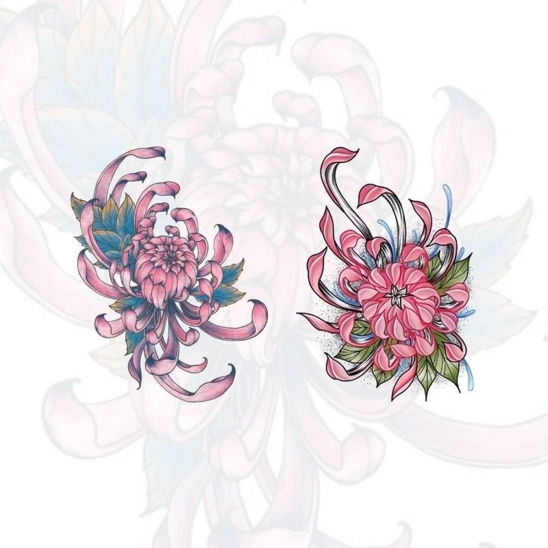 Flower Arm Thigh Japanese-style Ukiyo-e Soft Girl Bad Girl Powder Chrysanthemum Tattoo Sticker Waterproof Long-lasting Female Tattoo Sticker