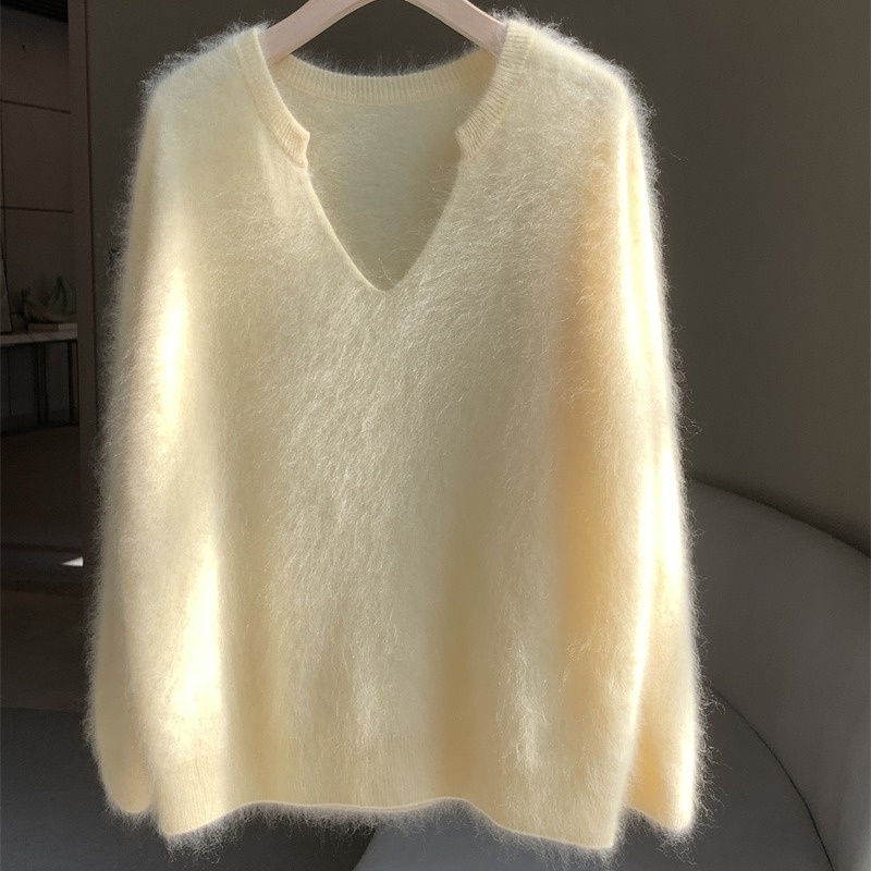 Gentle Milk Fufu Goose Yellow Mohair Sweater For Women Autumn And Winter Lazy Style Soft And High-grade Mink Fleece Sweater