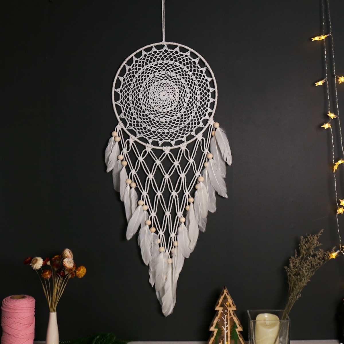 MS908935 CMConcentric Circle Wedding Dress Dream Catcher Handmade Home Feather Ornaments Cute Angel