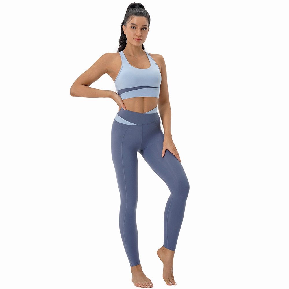 European And American Sports Fitness Suits For Women,Technology Shockproof Bra,Color Matching,High Waist,Hip Lifting,Tight Yoga Fitness Clothes