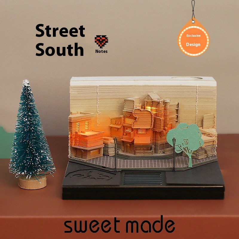 City Street Corner3 DThree-dimensional Note Book With Light Tearable Paper Sculpture Model Cultural And Creative Gift Creative Gift Customization