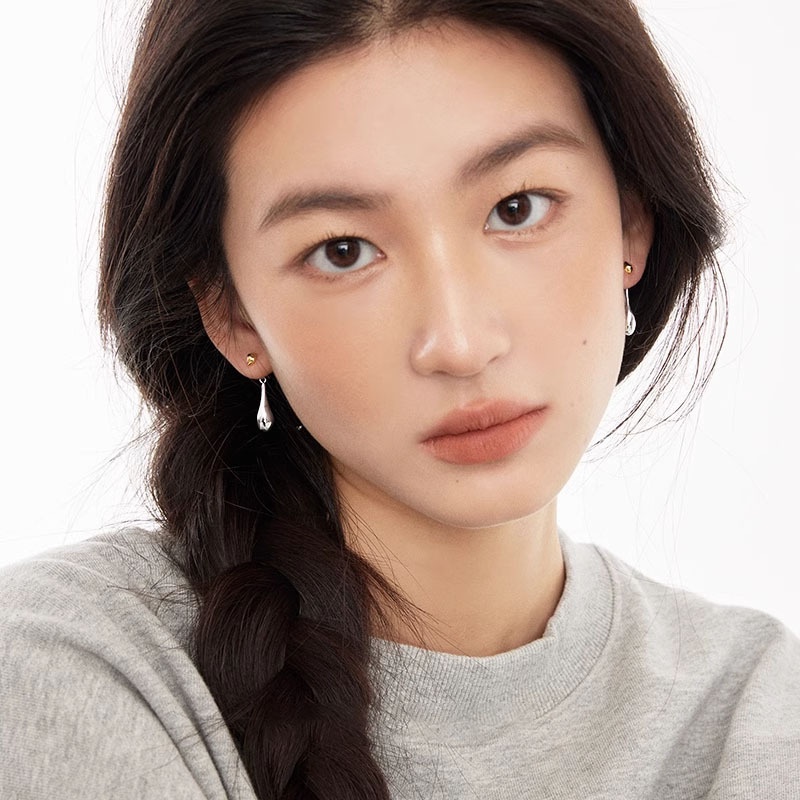 Minimalist Two-color Original Water Drop Earrings High-end Sense Simple Cold Style Gold And Silver Two-color Earrings Tassel Earrings For Women - 3