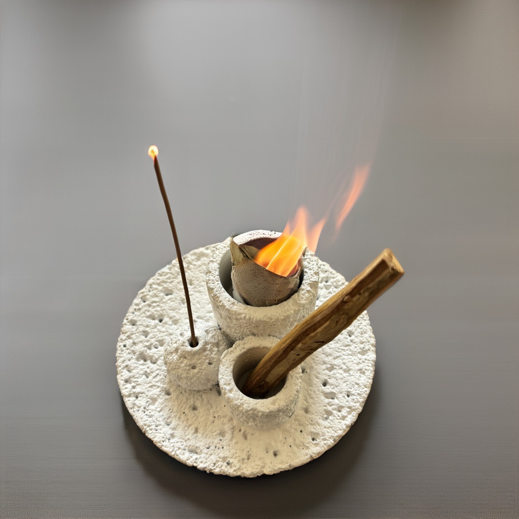 Multifunctional Cement Space Textured Candle Holder Sage Line Fragrance Peru Holy Wood Burning Disc
