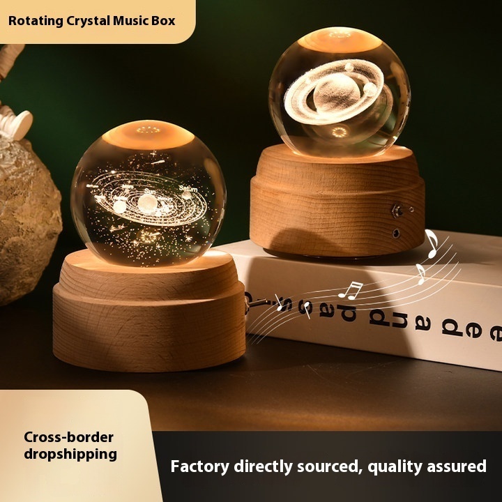 Luminous Crystal Ball 3d Inner Carving Crystal Toggle Rotating Music Box Creative Holiday Gift Night Light