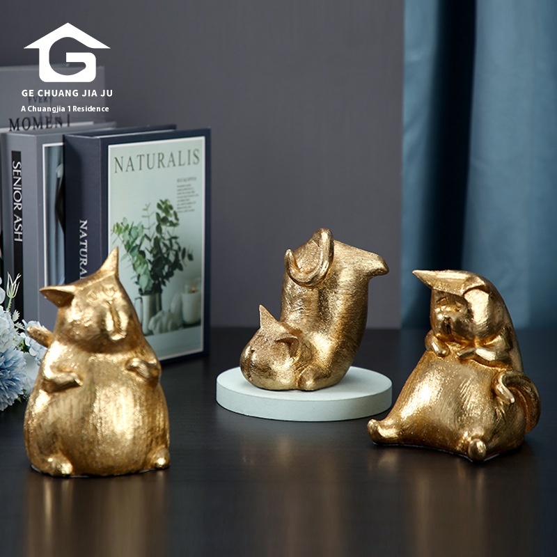 Nordic Light Luxury Golden Cute Resin Kitten Home Desktop Animal Decoration Porch Soft Decoration Lucky Cat Ornaments