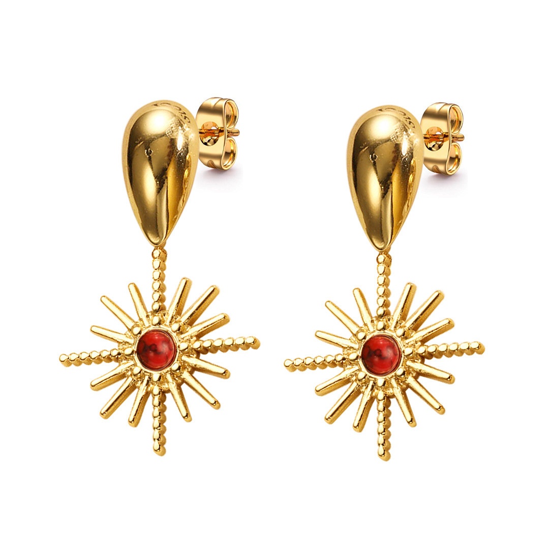 European And American Light Luxury High-grade Titanium Steel Gold-plated Anti-allergy Non-fading Water Droplets Turquoise Earrings Pendant