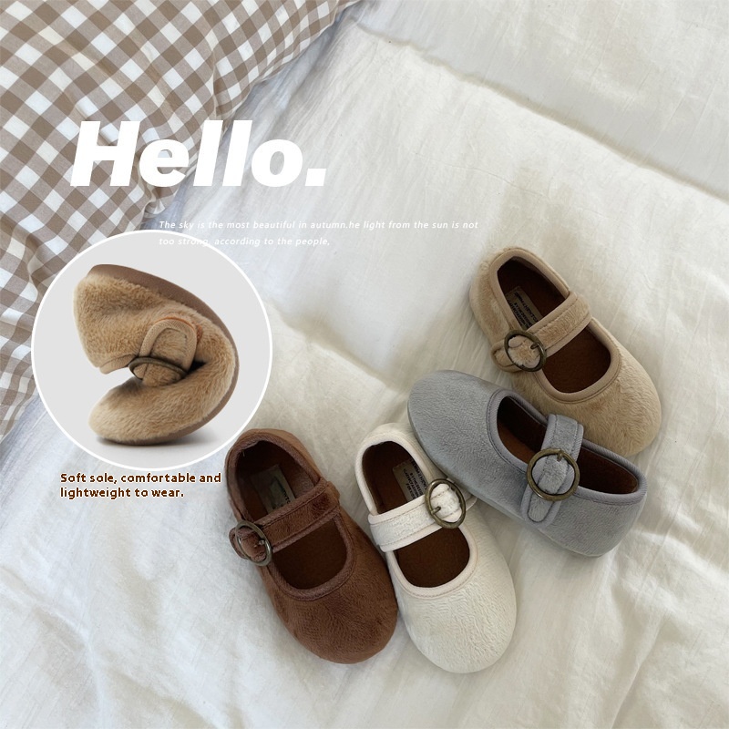 Winter Children's Cotton Shoes Korean Style Shallow Mouth Plus Velvet Grandma Shoes Soft Sole Warm Baby Shoes1305