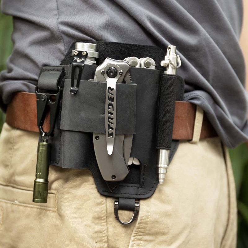 Retro EDCTactical Waist Bag Outdoor Survival Waist Hanging Tool Bag Multifunctional Genuine Leather Storage Bag