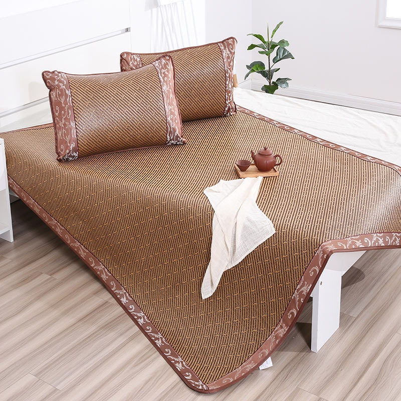 Summer Mat Double-sided Thickened1.8 Meters Double Three-piece Set90 Meters Single Student Rattan Mat Ice Silk Mat Foldable