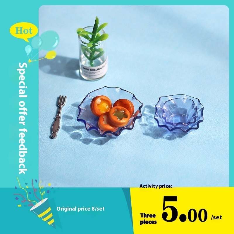 DOLLHOUSEMiniature Food And Play Scene Model Doll House Accessories Mini Lace Fruit Plate Ornaments D555