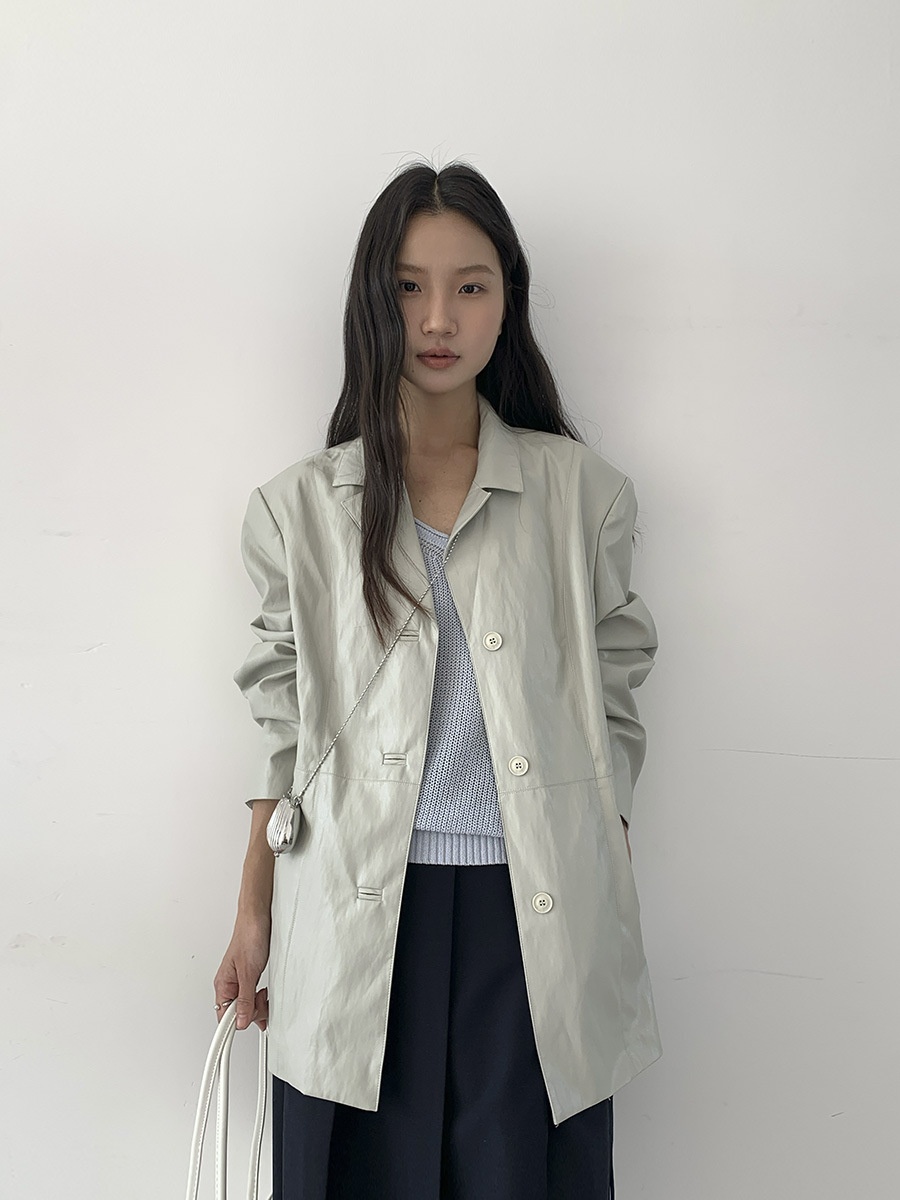 EVERTRUE Leather PU Women's Spring Korean Version Of Simple Loose Collar Long Coat