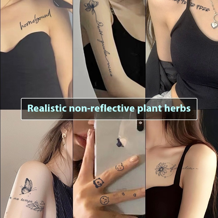 Fresh Style Clavicle Herbal Tattoo Sticker Waterproof Women's Long-lasting Arm Sexy Plain Flower Semi-permanent Small Blueprint