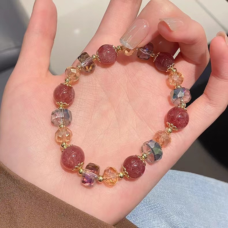 Colorful Girl's Light Luxury Glaze Imitation Strawberry Crystal Bracelet Women's Mori Style Bracelet Y Simple Jewelry Bracelet