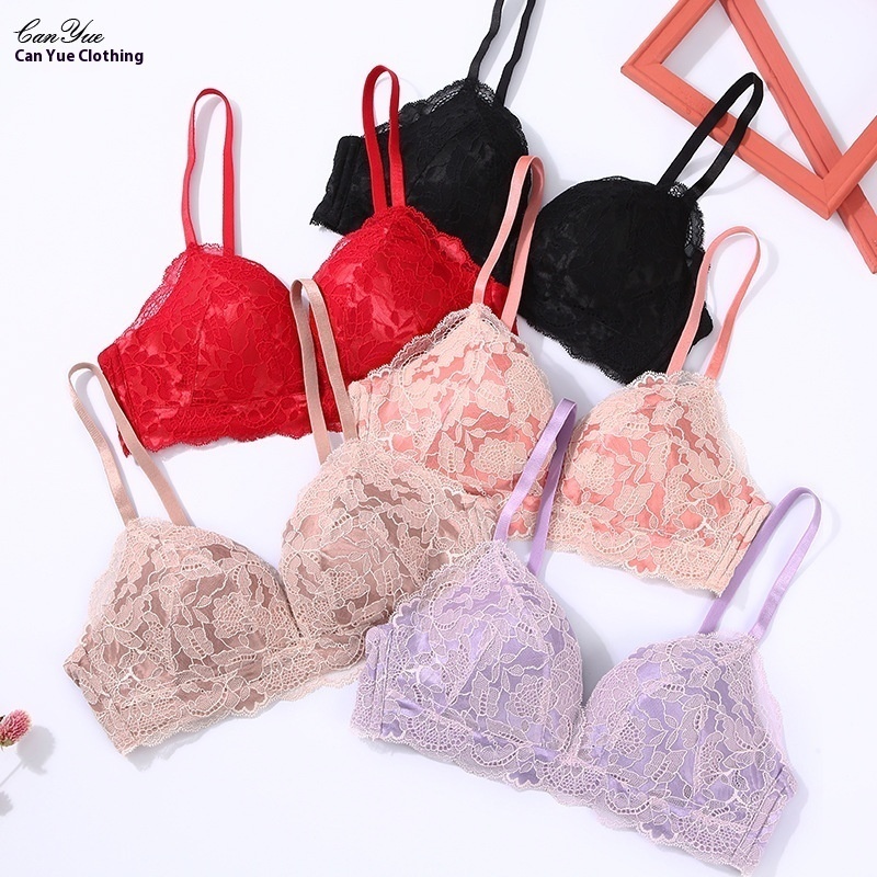 Autumn And Winter Lace No Steel Ring Japanese Bra Set U-shaped Thin Top And Thick Bottom Sexy Red Underwear Zodiac Year