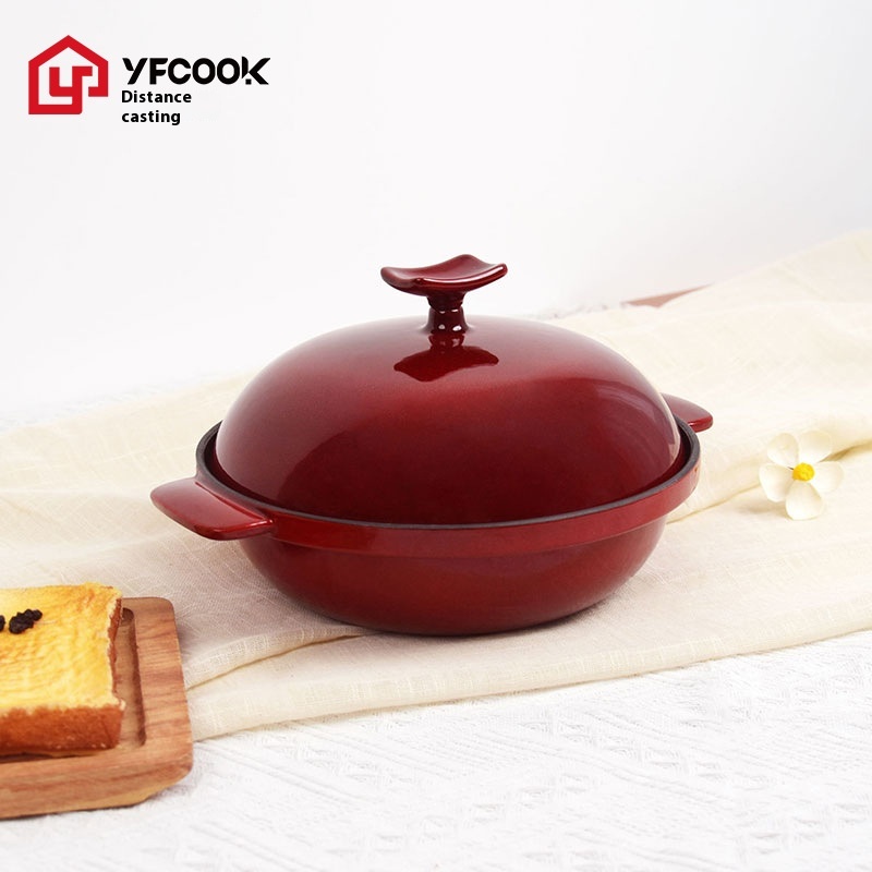 Y Fcook/ Yuanfang Cast Iron Enamel Pot Stew Pot Shallow Pot Seafood Pot Cast Iron Non-stick Pot22cm Guo Ke Shallow Stew Pot