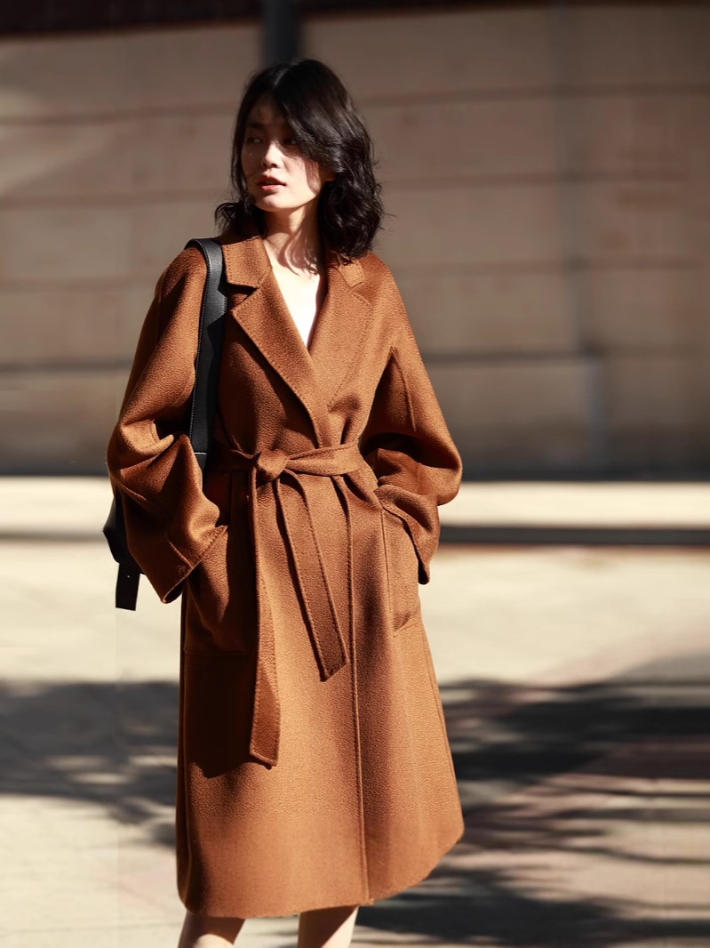 Shenghong 25 Autumn/Winter M Brand Handmade Double-Sided Wool Water Ripple Pattern Coat Wool Cashmere Coat For Women 7202