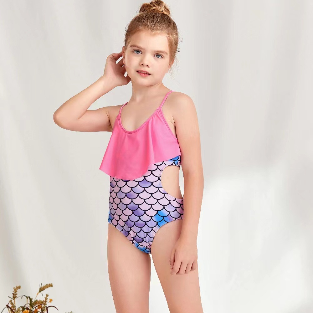 European And American Children's One-piece Bikini Splicing Mermaid Hot Spring Swimming Pool Foreign Trade Swimsuit