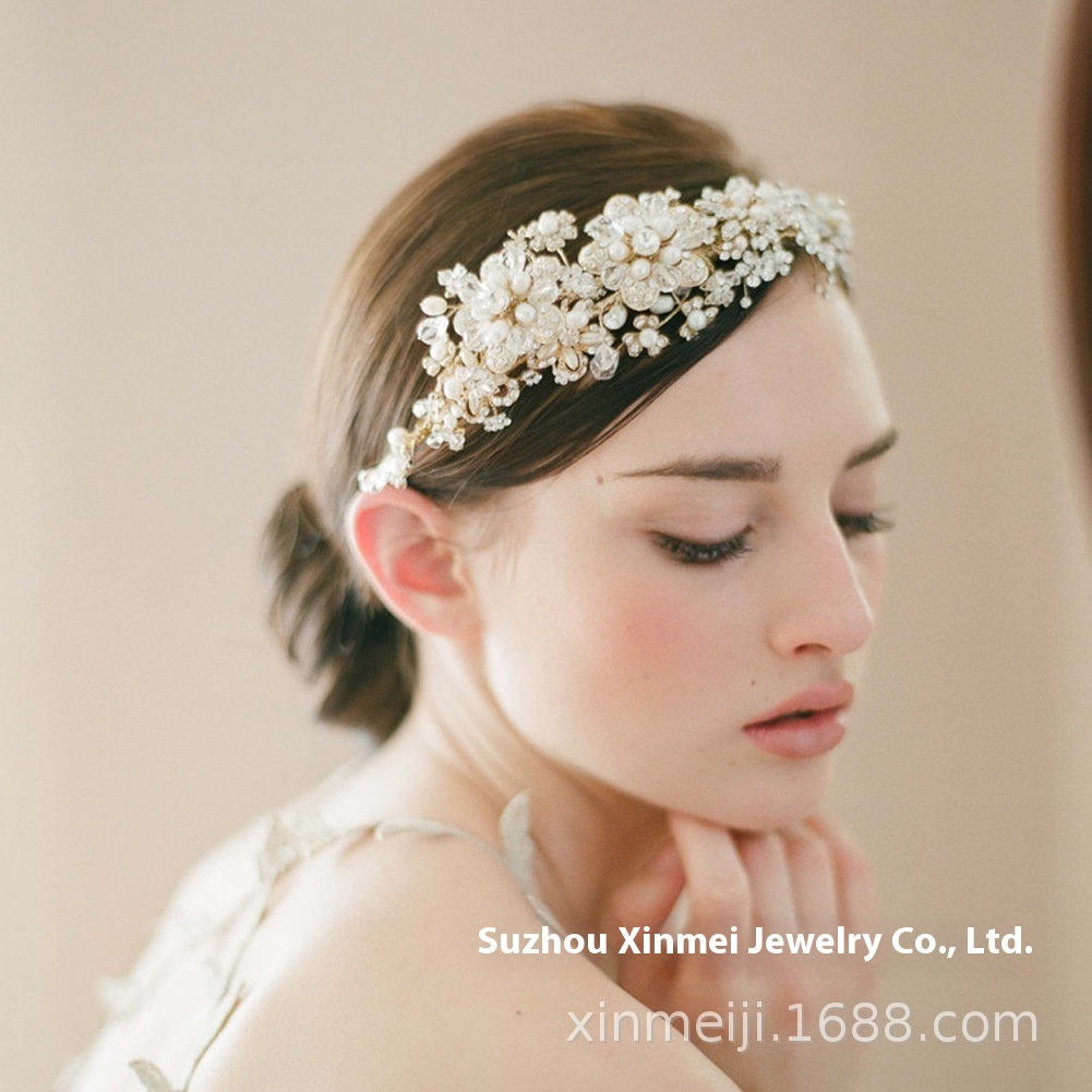O001 Bridal Accessories Headband Crown Heavy Pearl Crystal Diamond Flower Hair Accessories Twigs