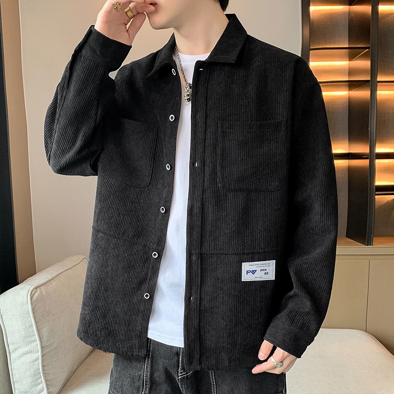 Jacket Spring And Autumny Brand Corduroy Student Jacket Top Workwear Pocket Long Sleeve Shirt For Men - 2