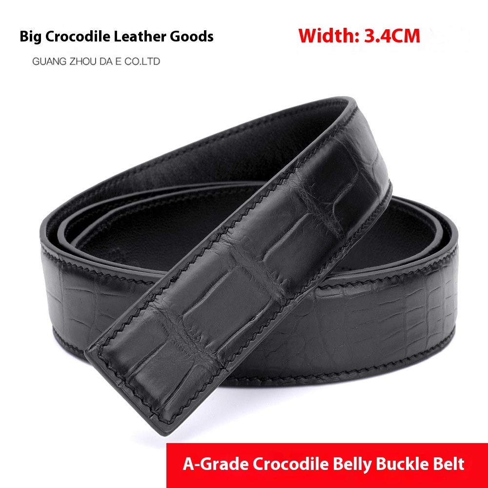 Grade A Crocodile Belly Plate Buckle Belt Men's Genuine Leather Smooth Buckle Belt Oil Edge Wax Line Matte Crocodile Leather Belt Strip