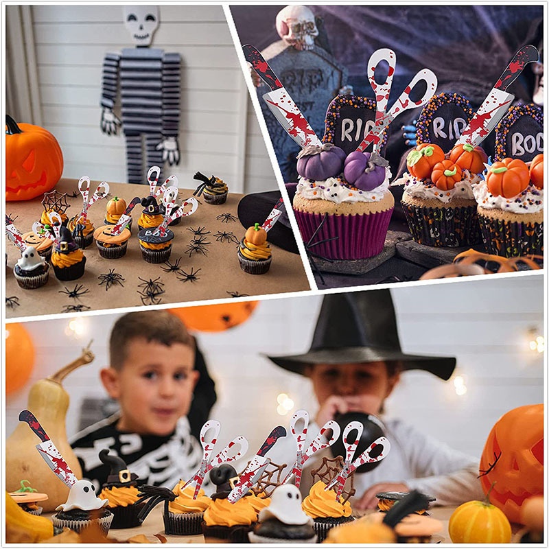 Halloween Cake Toppers And Wrappers-Pumpkin And Blood Hand Designs For Halloween Party Decorations