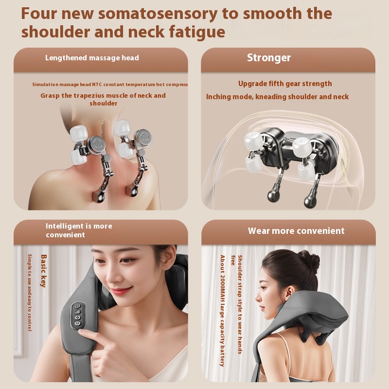 Rechargeable Cervical Massager Waist Back Shoulder Neck Hot Compress Kneading Massage Shawl Trapezius Massager