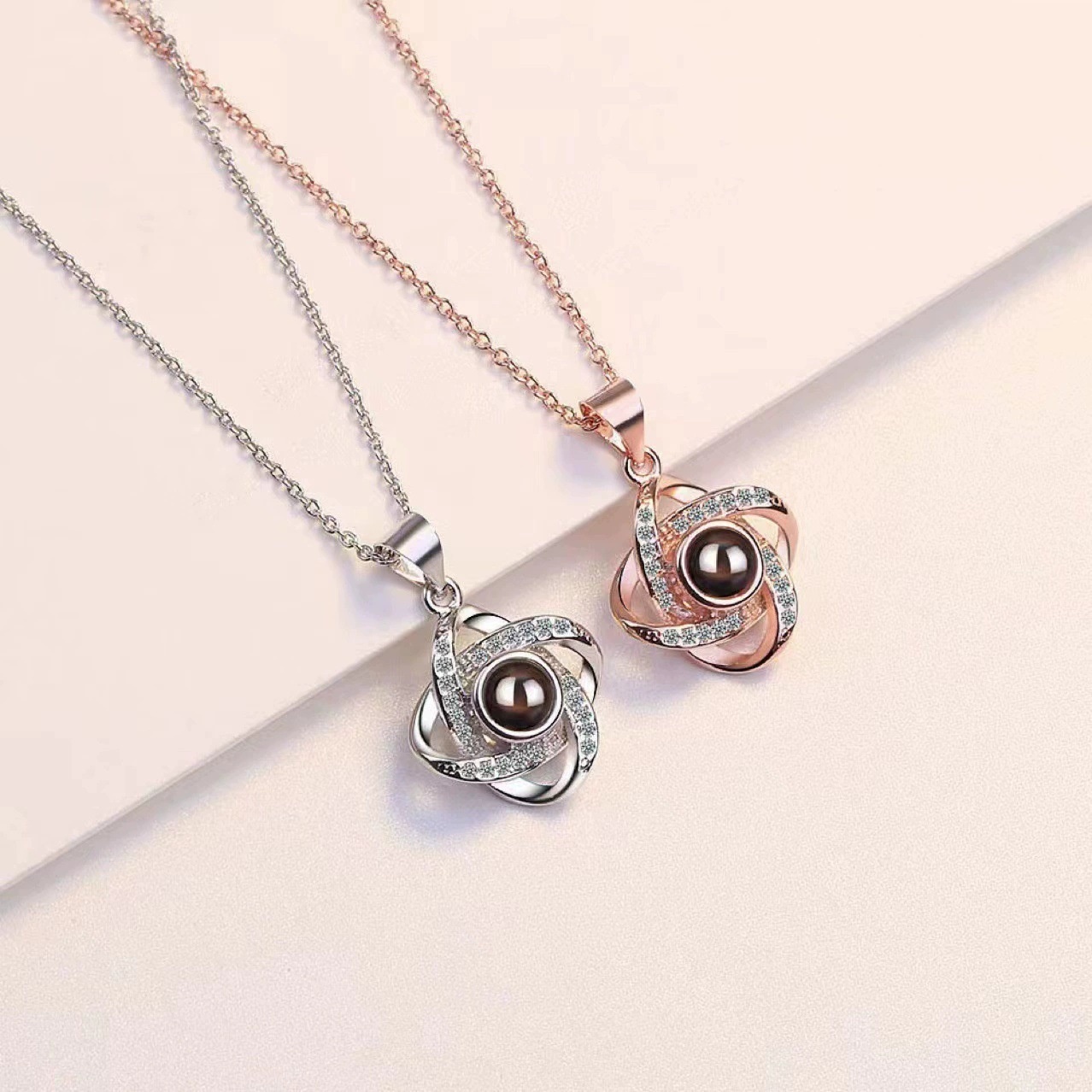 Europe And The United States Hot 100 Languages I Love You Four-leaf Clover Pendant Classic Memory Diamond Projection Necklace Women