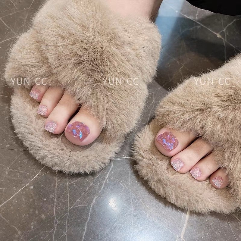 Carefully Selected Aurora Diamond Fairy Pink Toenail Nail Art Finished Product Fake Finger Wearable Detachable Fake Nail Patch