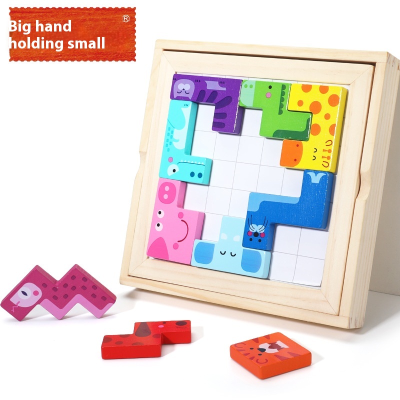 Fun Animal Block Puzzle Game For Young Children Early Education Cognitive Puzzle Board Drawing Wooden Toys