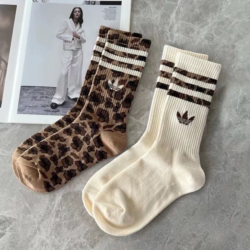 American Style Y Socks Leopard Print Brown Socks Four Seasons Socks Foreign Trade Explosions Sports Joker Long Socks Vintage
