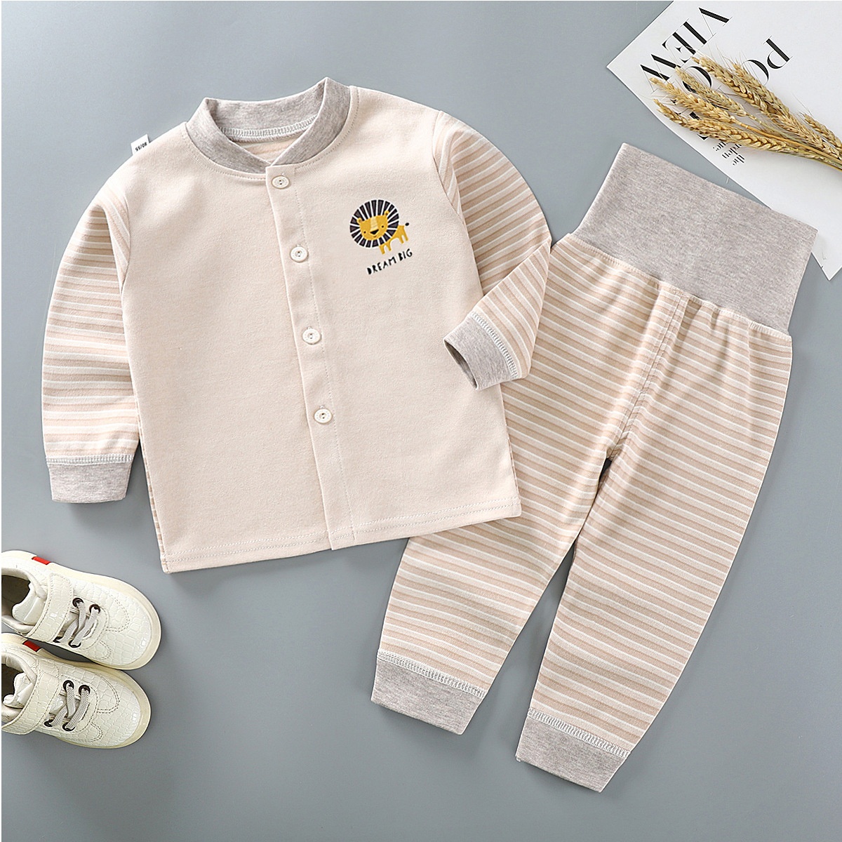 Children's Velvet Pure Cotton Double-breasted High Waist Underwear Set Infant And Toddler Thickened Autumn Pants Boys And Girls Baby Autumn And Winter Sleeping