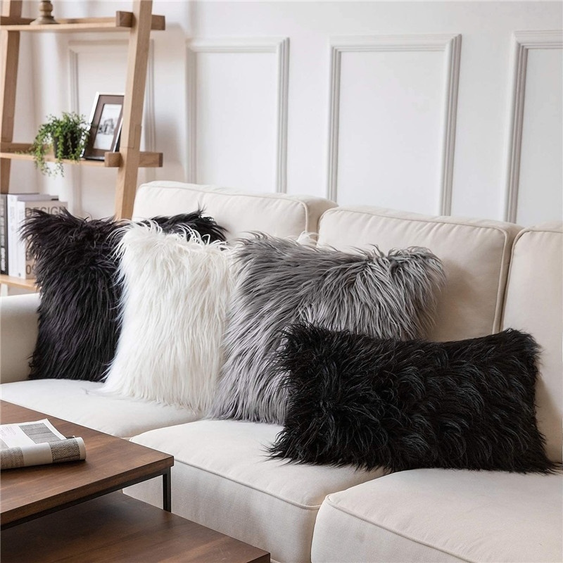 Home Living Room Decoration Cushion Cover Sofa Cushion Seat Cushion Cover Long Hair Imitation Beach Wool Pillow Cover