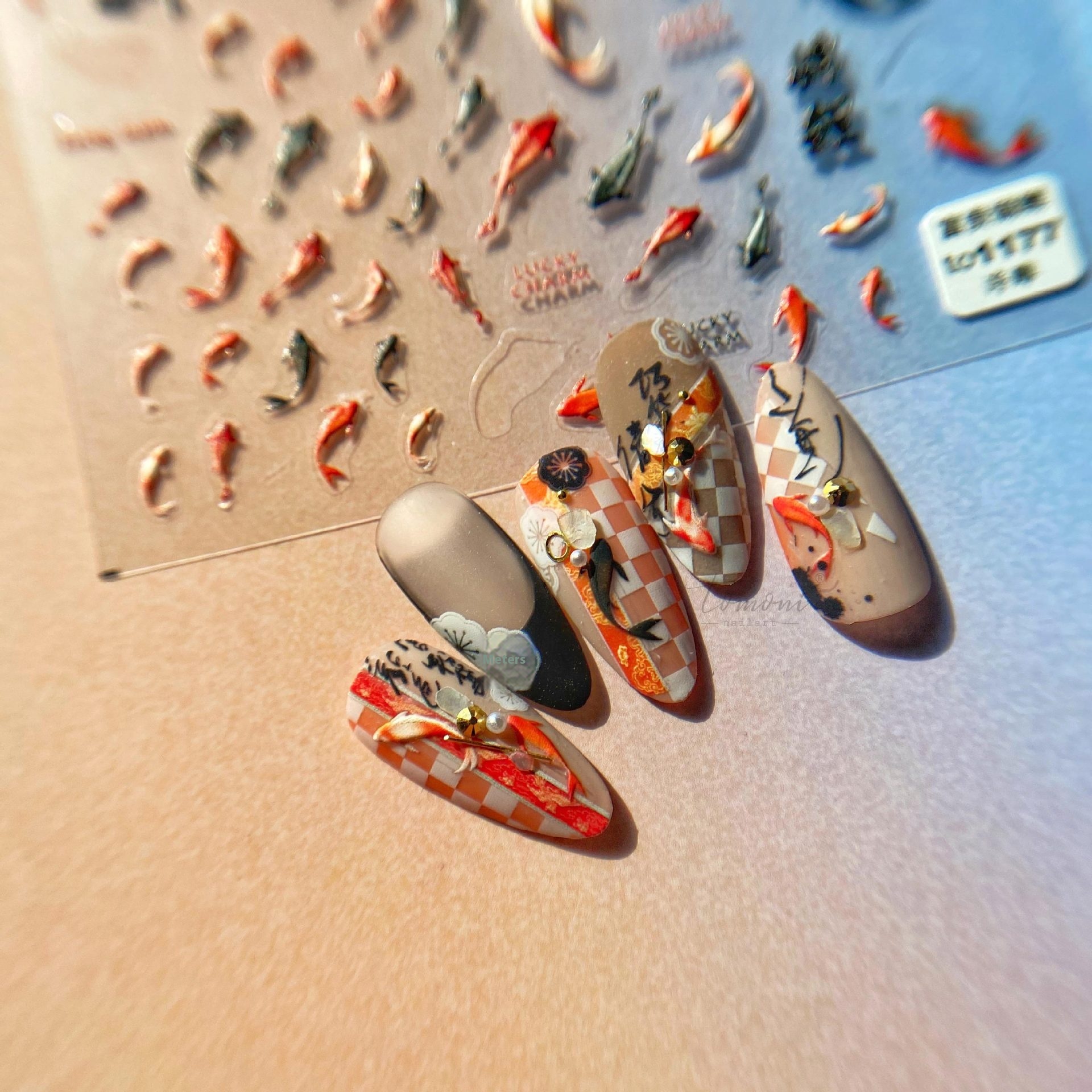 Tomoni Relief1177 Hot Style Adhesive Cute Nail Stickers Japanese Stickers5d Nail Stickers Koi