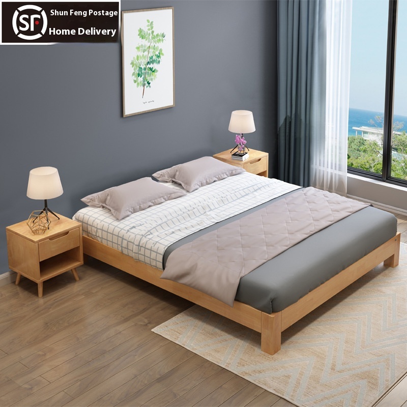 Japanese Tatami Bed Simple Modern1.5 Meters1.8 Bed Frame All Solid Wood Double Bed Without Bedside Bed Bedroom Furniture