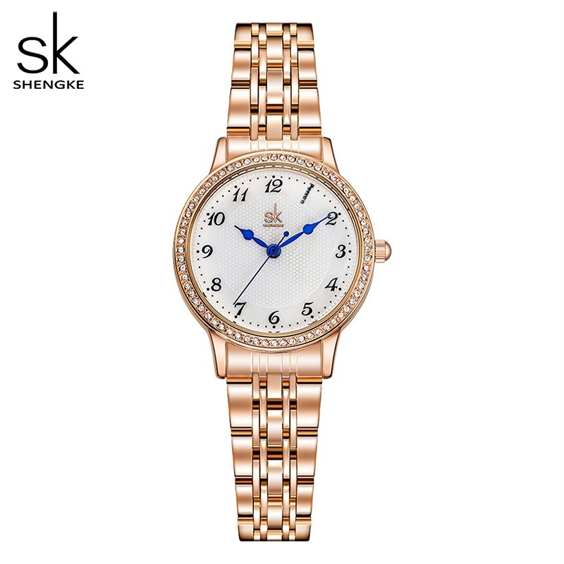 SK Ladies Watch Women's Small And Exquisite Diamond-encrusted Small Dial Steel Band Watch Waterproof Shenzhen Watch Shake Tone 0199