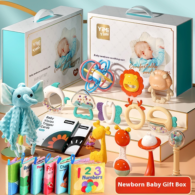 Yimi Xiaohongshu'sborn Baby Meeting And Full Moon Gift13 Sets Of Hand Rattles, Chewable Soothing Gift Box Toys