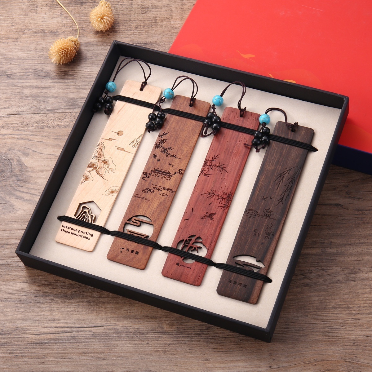 Chinese Style Creative Business Cultural And Creative Gifts Opening Souvenirs Wooden Stationery Hollow Ancient Style DIYBookmarks
