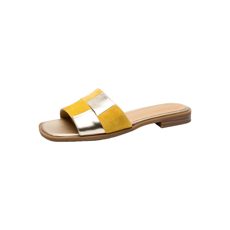 French Style Golden Flat Slippers Women's Summer Outer Wearing Woven Exquisite Soft Bottom Comfortable Open Toe Sandals