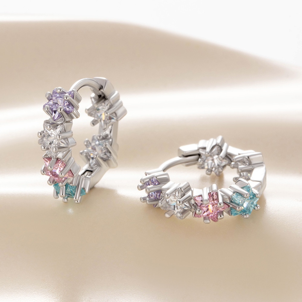 Henson Light Luxury Colorful Five-pointed Star-shaped Zircon Ear Buckle Earrings Sweet Girl Earrings Earrings