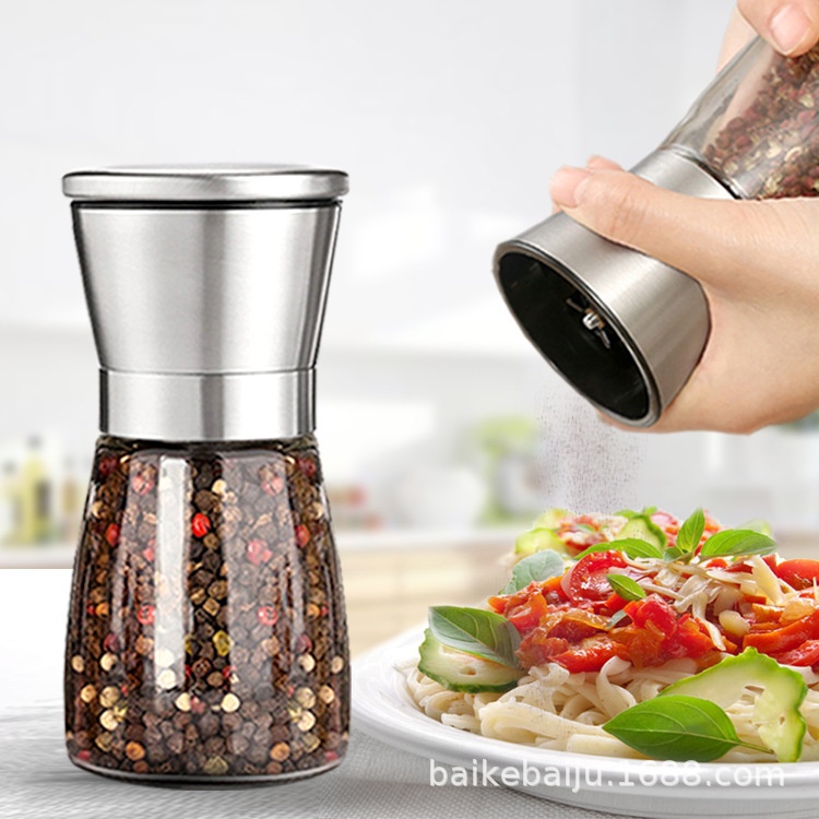 Manual Pepper Grinder Stainless Steel Sea Salt Spice Grinder Household Kitchen Supplies Glass Grinder - 1