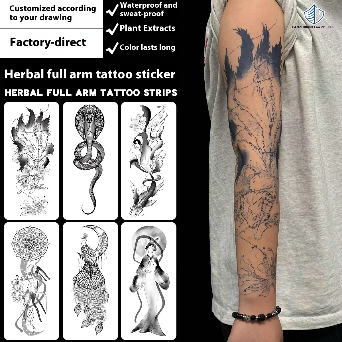 Herbal Juice Tattoo Sticker Semi Gradient Wash Not Reflective Dark Flower Arm Waterproof Realistic