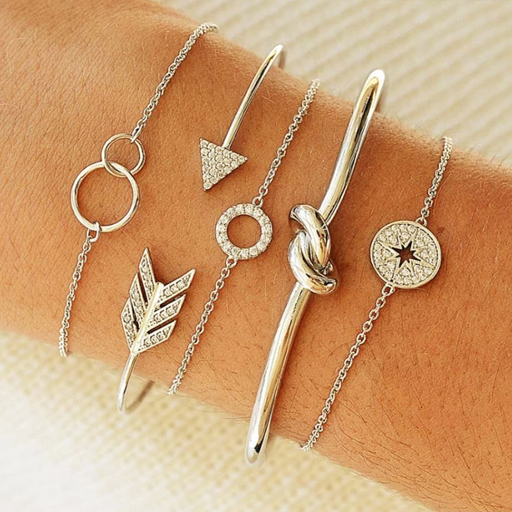 Circle Minimalist Bracelet,Elegant Arrow Chain Bangle,5-piece Set