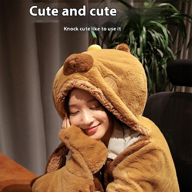 Capibara Shawl Blanket Cape Hooded Blanket Office Nap Air Conditioning Blanket Student Dormitory Lazy Cloak