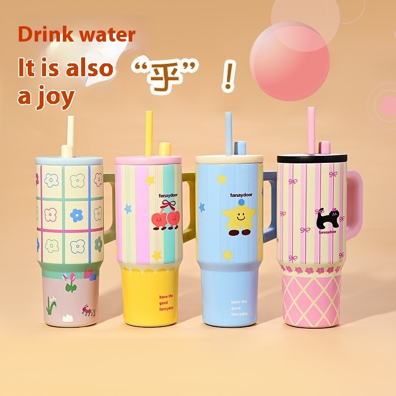 Portable 40oz Ton Ice Cup Cartoon Water Cup Girls High-value Suction Cup Household Thickened Ulation Cup