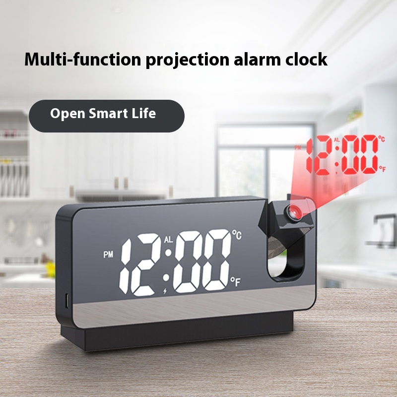 Hot-selling Internet Celebrity LEDLarge Screen Mirror Projection Alarm Clock Red Light Projection Temperature And Humidity Sensing Electronic Clock
