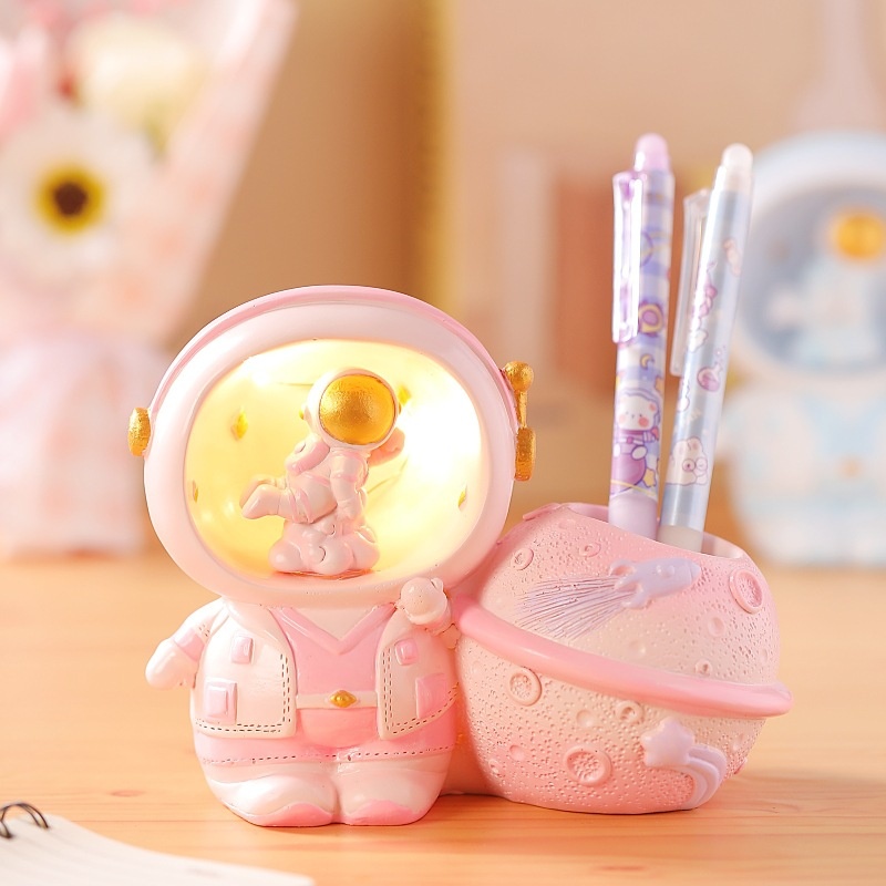 Astronaut Pen Holder Night Light Desktop Organizer Storage Ornament
