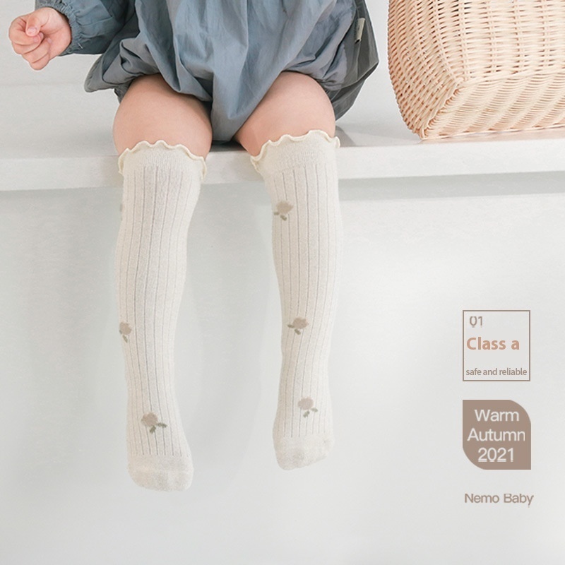 Baby Long Socks Baby Combed Cotton Spring And Autumn Children's High Socks Floral Loose Mouthborn No Leg Socks