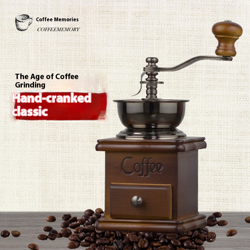 Coffee Utensils Retro Hand-cranked Solid Wood Coffee Bean Grinder Household Grinder Log Base