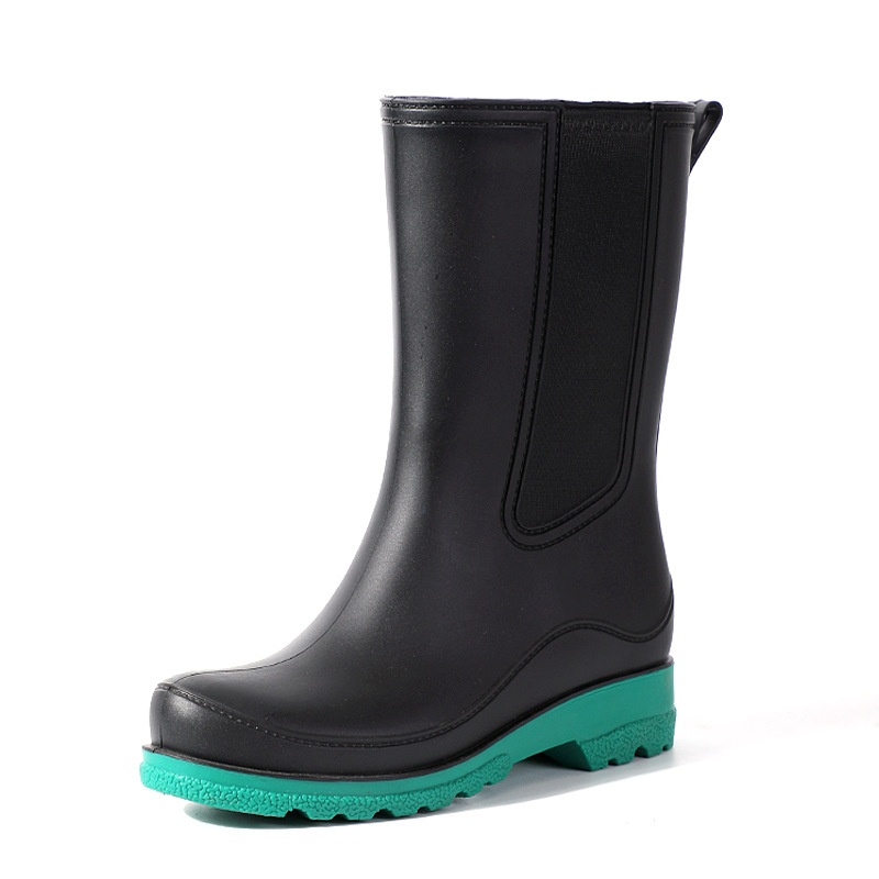 Casual Outer Wear Fashion Pvc Rain Boots Women Plus Velvet Warm Non-slip Waterproof Ladies Mid-tube Rain Boots